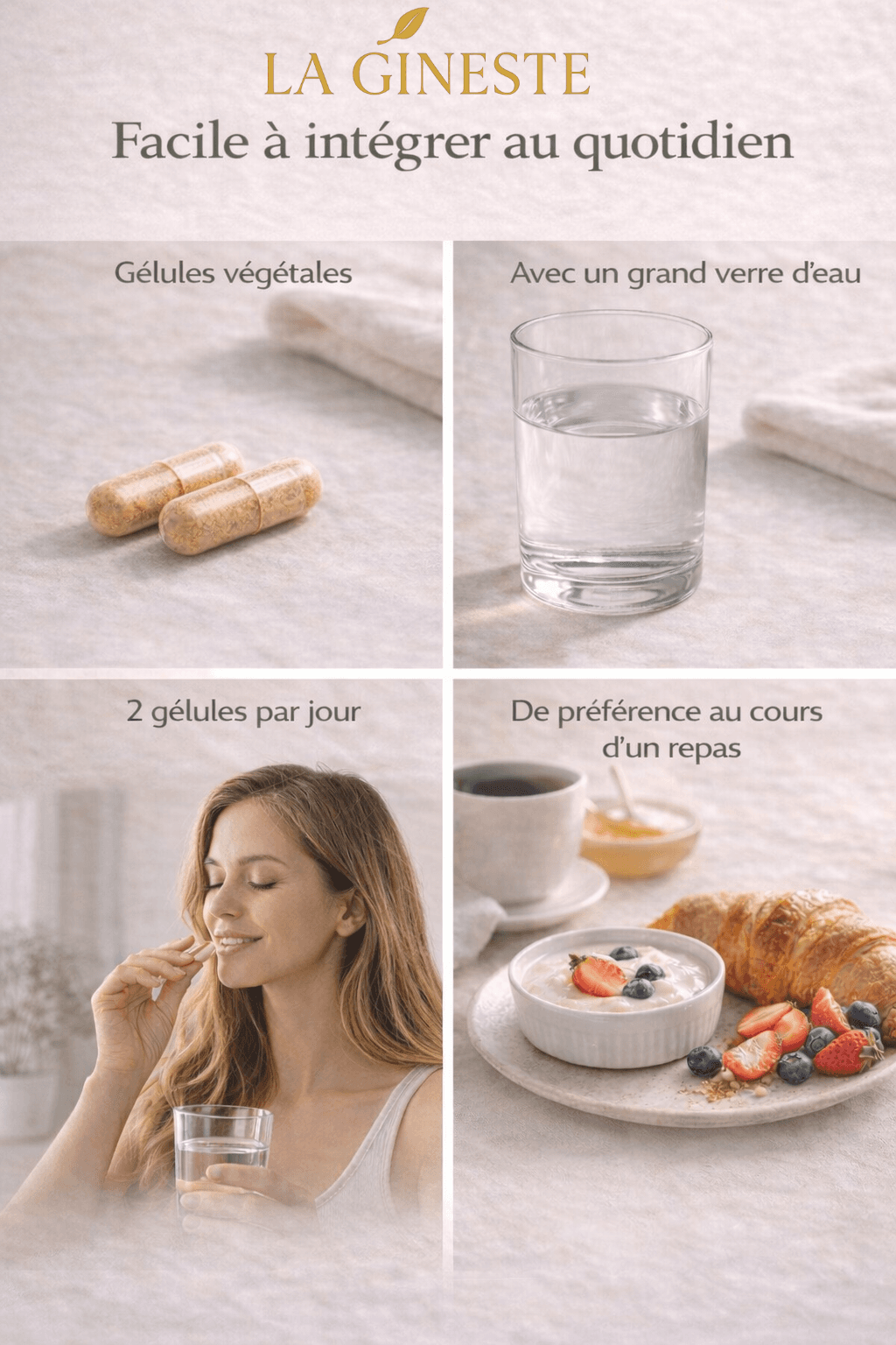 Comment prendre La Gineste — gélule, eau, 1 par jour, pendant un repas